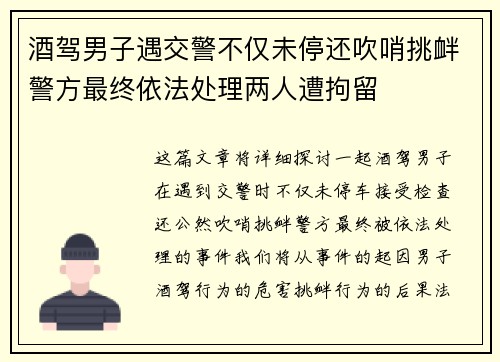 酒驾男子遇交警不仅未停还吹哨挑衅警方最终依法处理两人遭拘留